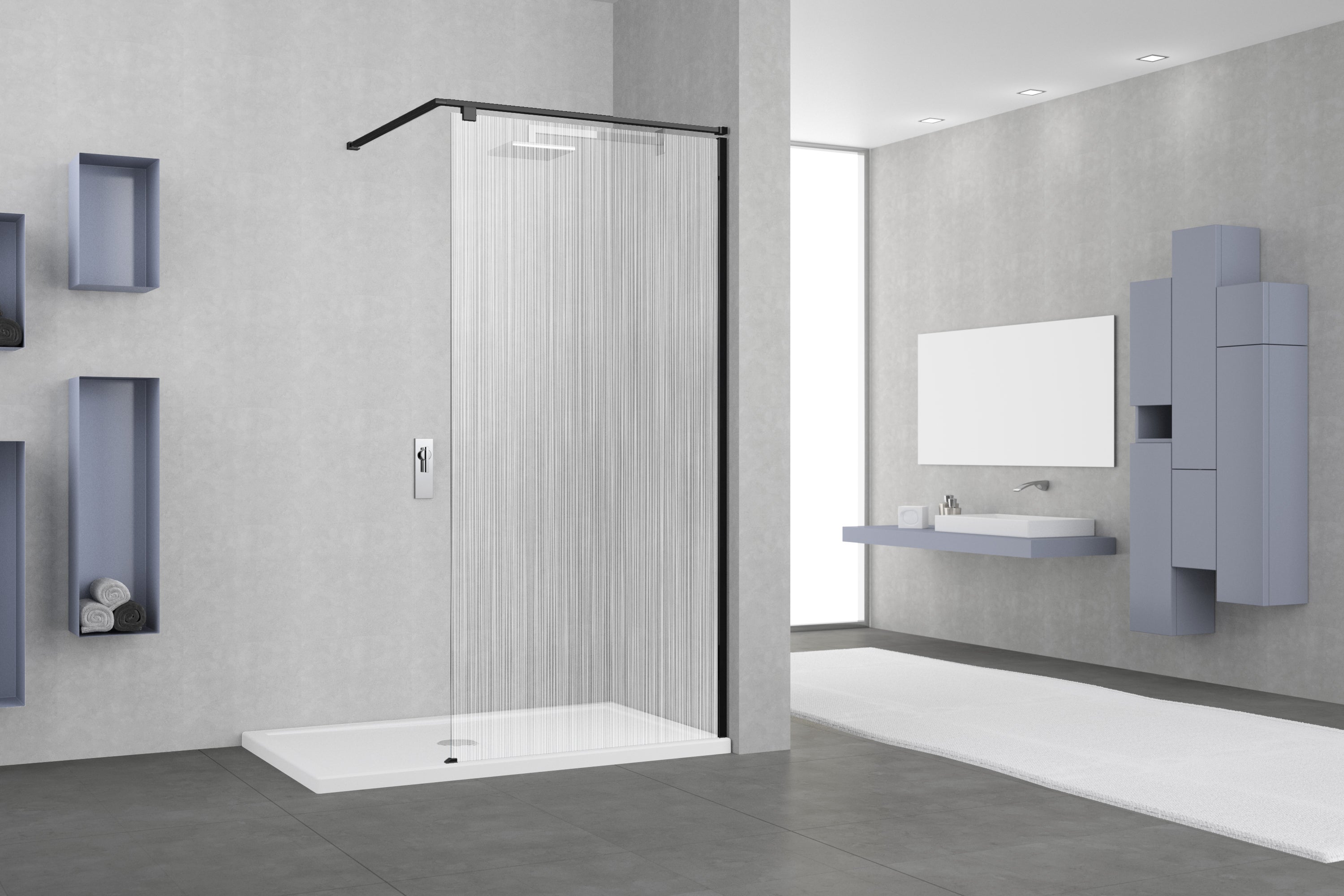 Paroi De Douche Fixe Kinedo – 90 Cm, Noir Mat, Verre Trempé, Italienne