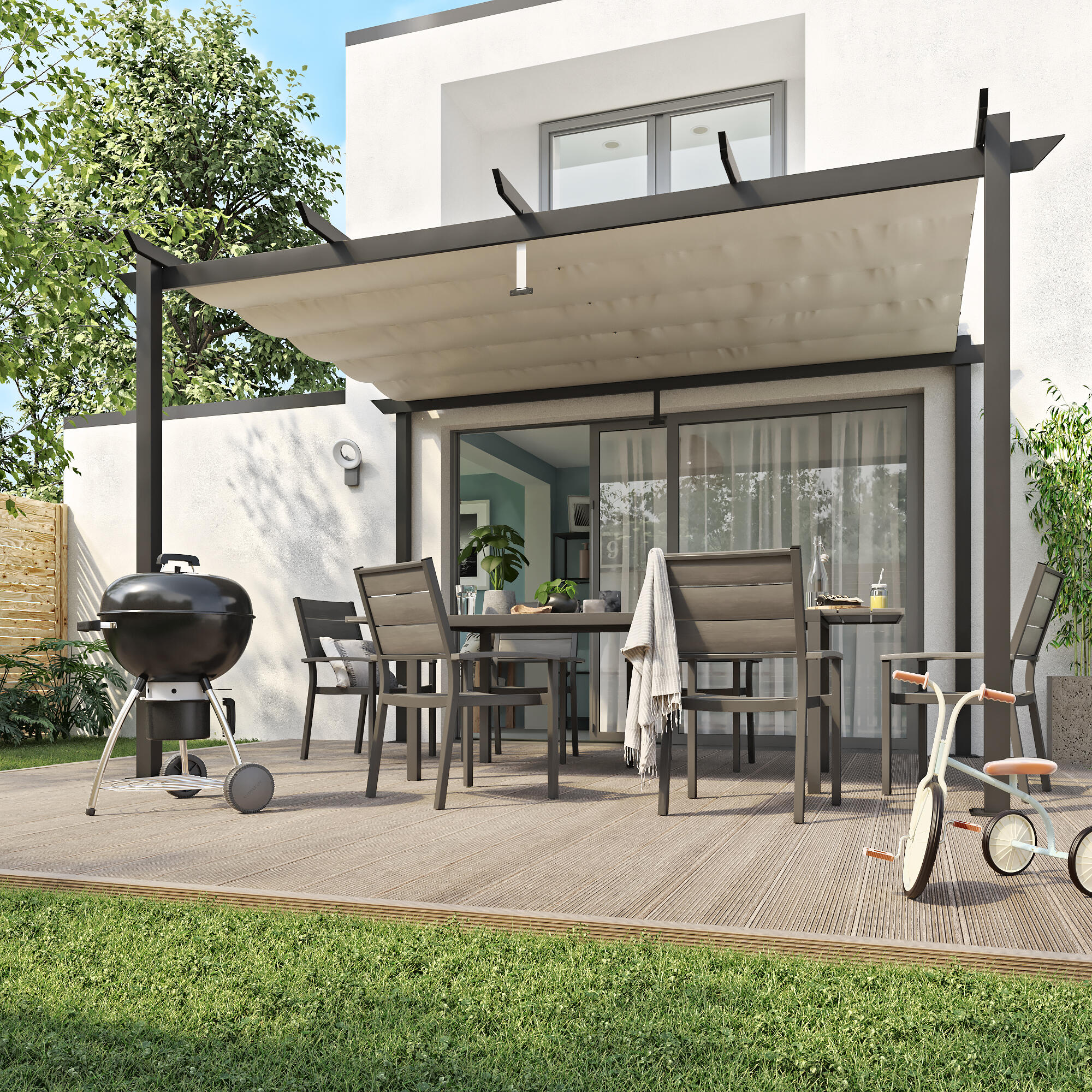 Pergola autoportante Omega, aluminium gris anthracite 2.85X4 m - 4