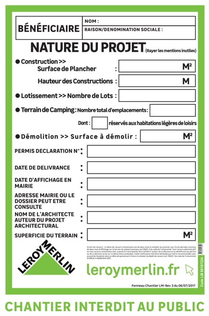 Panneau permis de construire 1.2 x 0.8 m - 1