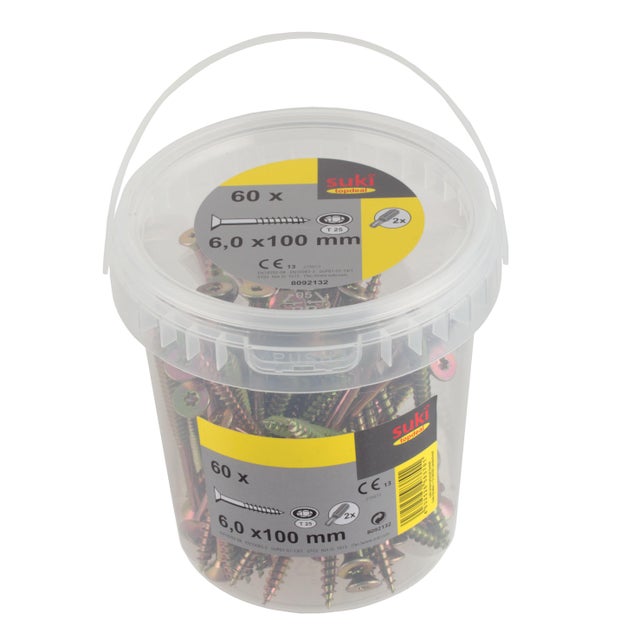 Seau 60 vis acier tête fraisée torx SUKI, Ø6 x L.100 mm + embout T25