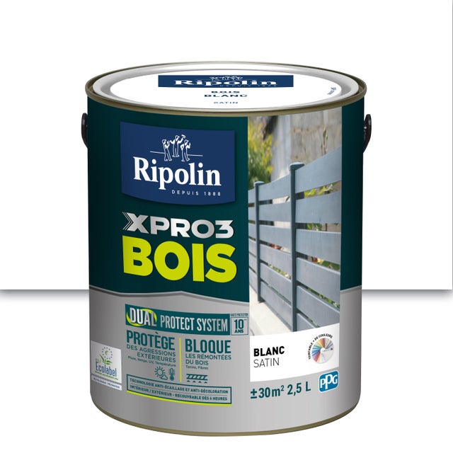 Peinture extérieure bois Xpro3 RIPOLIN blanc satiné 2.5L