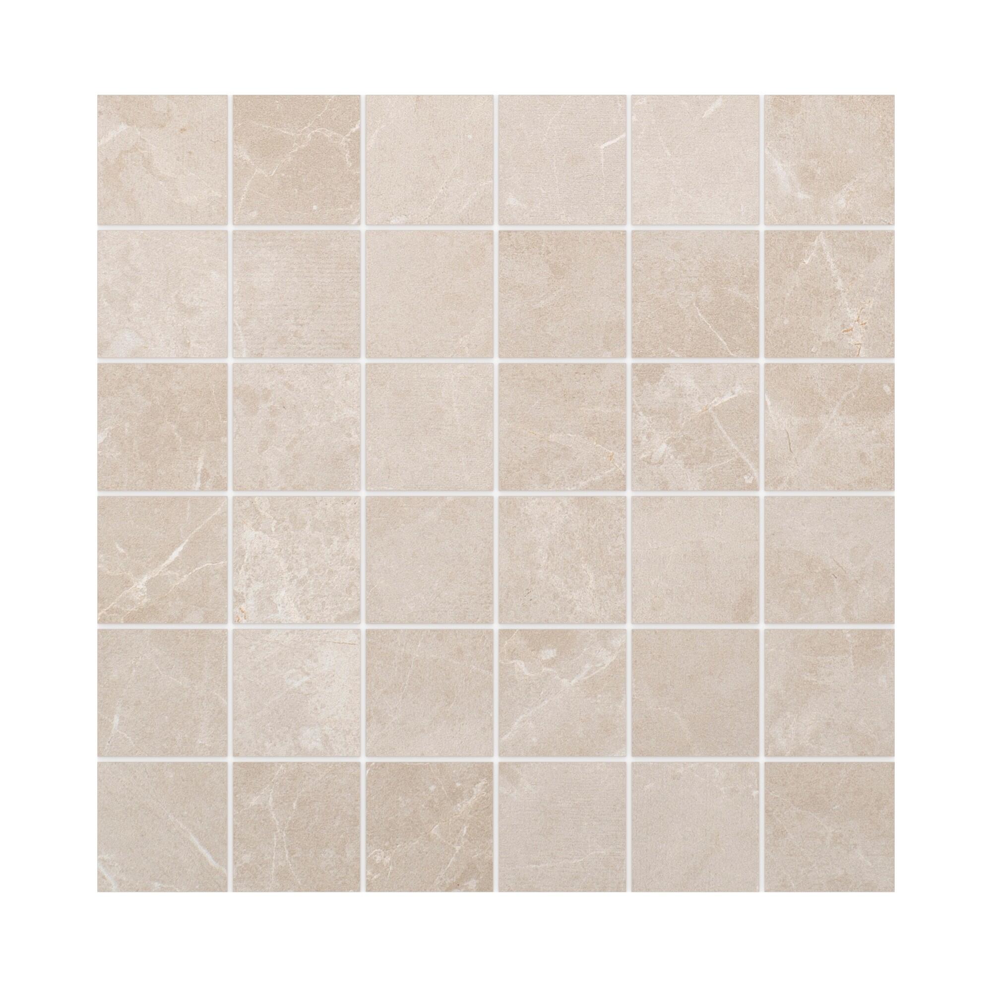 1 plaque de mosaïque mur Rialto porcelaine effet marbre beige 30 x 30 cm ECOCERA - 3