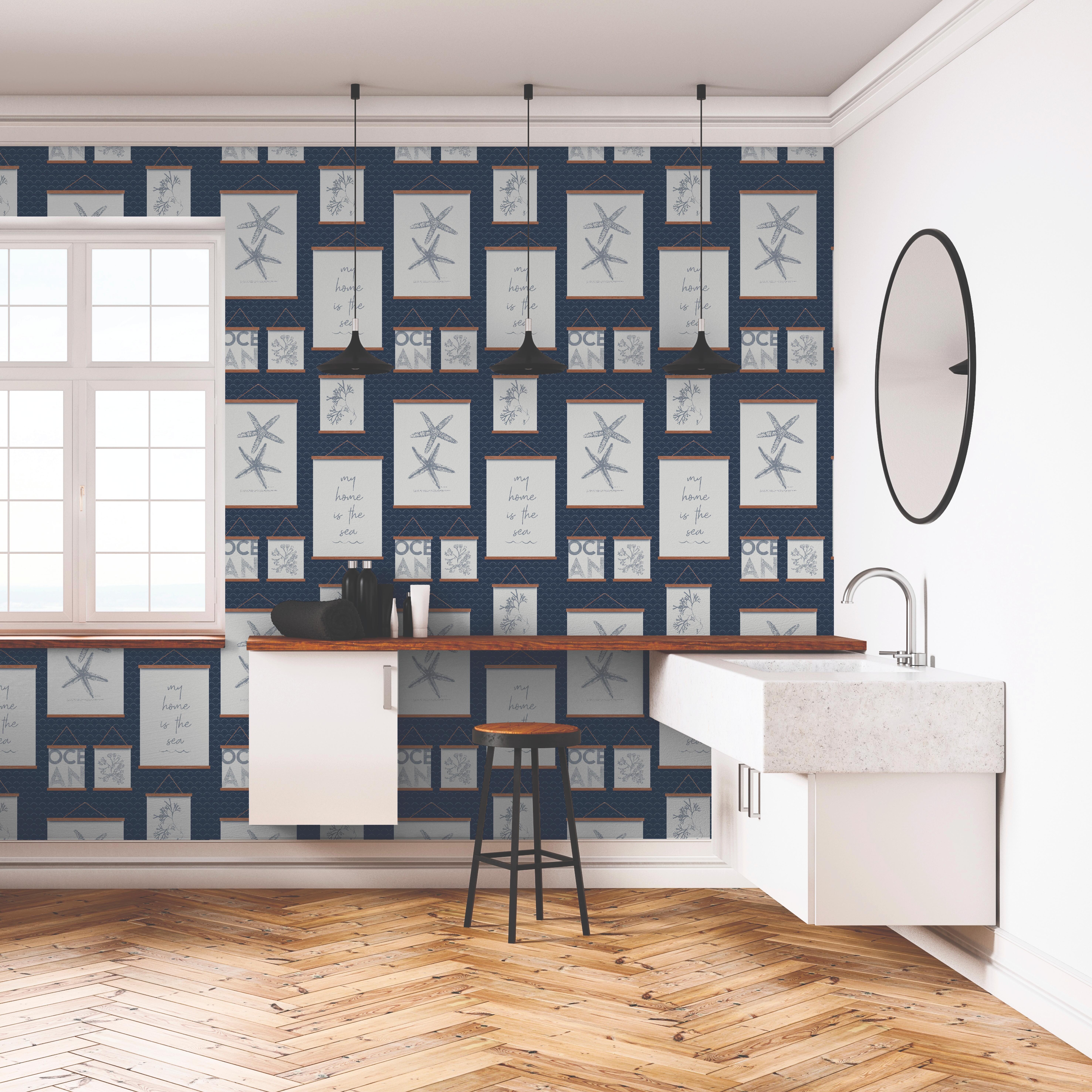 Papier peint expansé CUISINE & BAINS cadre océan bleu Leroy Merlin — free download
