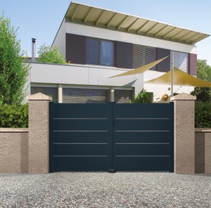 Portail battant aluminium Saligny gris, l.348x H.170 cm