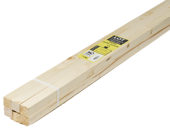 Lot de 6 tasseaux sapin petits nœuds rabotés, 27 x 27 mm, L.2m