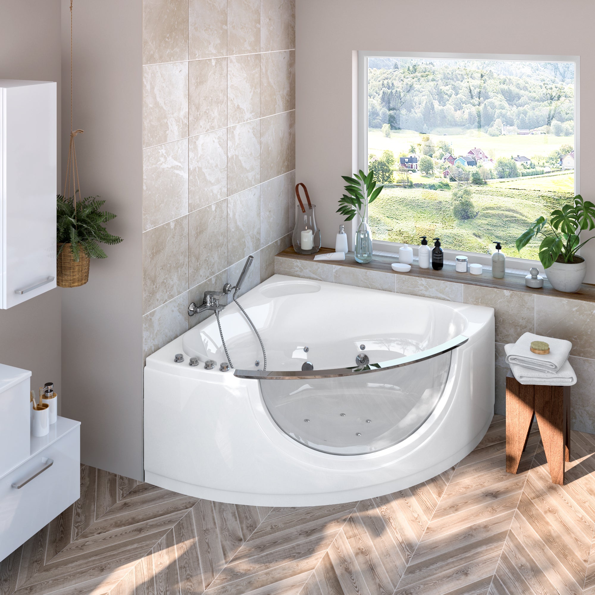 Baignoire balnéo avec tablier L.135x l.135 cm, SPALINA Samsara - 2