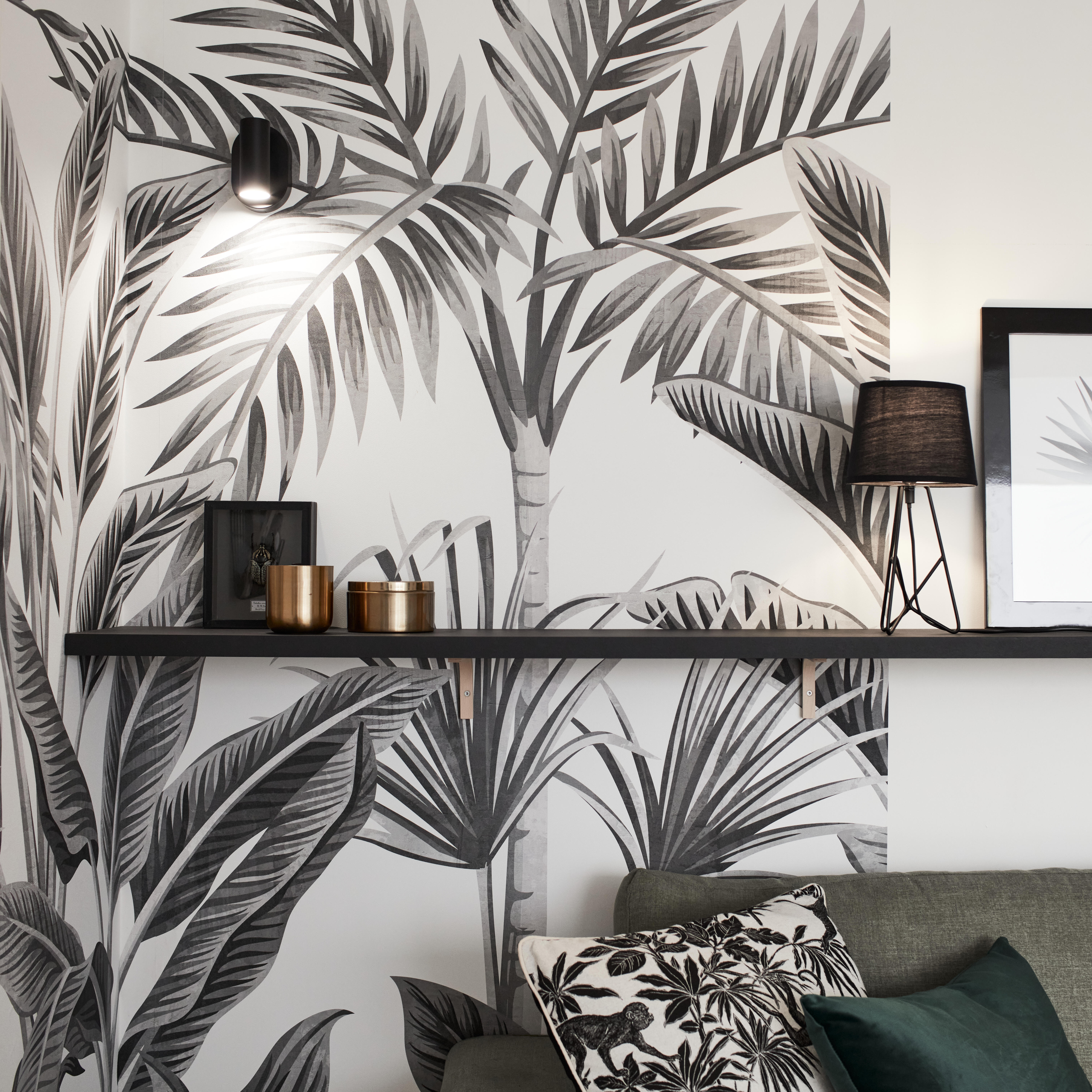Papier peint panoramique Motif tropical forest blanc et noir l.159 x H.280 cm - 7