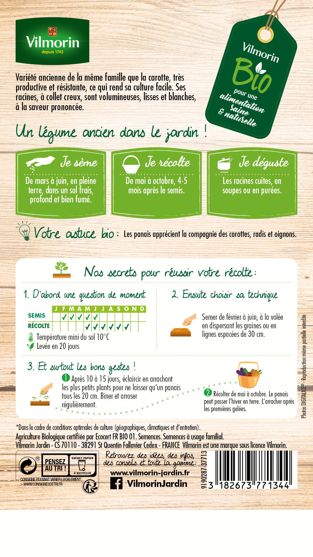 Graine potagère panais de guernesey bio VILMORIN 1.5 g - 2