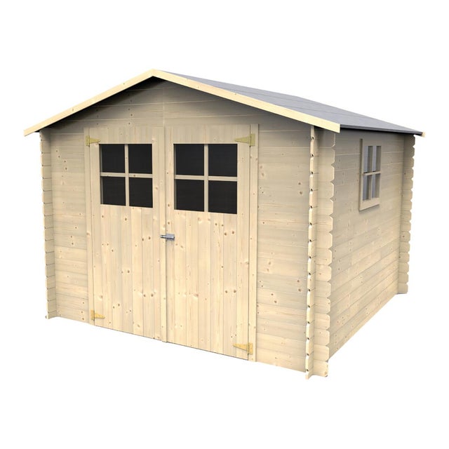 Casetta da giardino in legno naturale 2.5 x 3 m, superficie esterna 7.24 m² e spessore parete 19 mm, senza pavimento porta a due ante, DECOR ET JARDIN Mirama