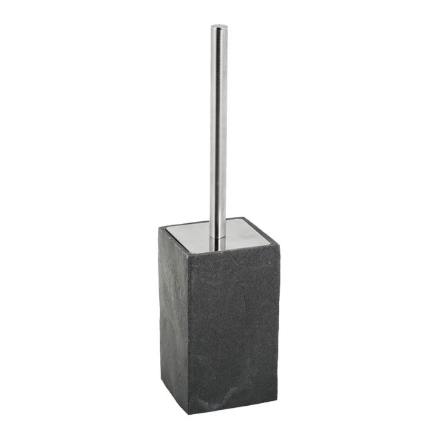 Porta Spazzola WC In Marmo Grigio Lucido 15 Cm, Con Spazzola Inclusa