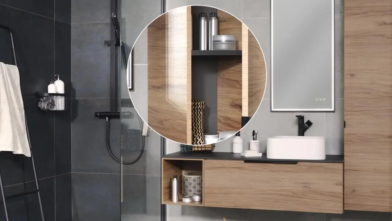 Top per lavabo Neo SENSEA L 121 x H 1.2 x P 48.5 cm grigio    stratificato, effetto pietra naturale - 2