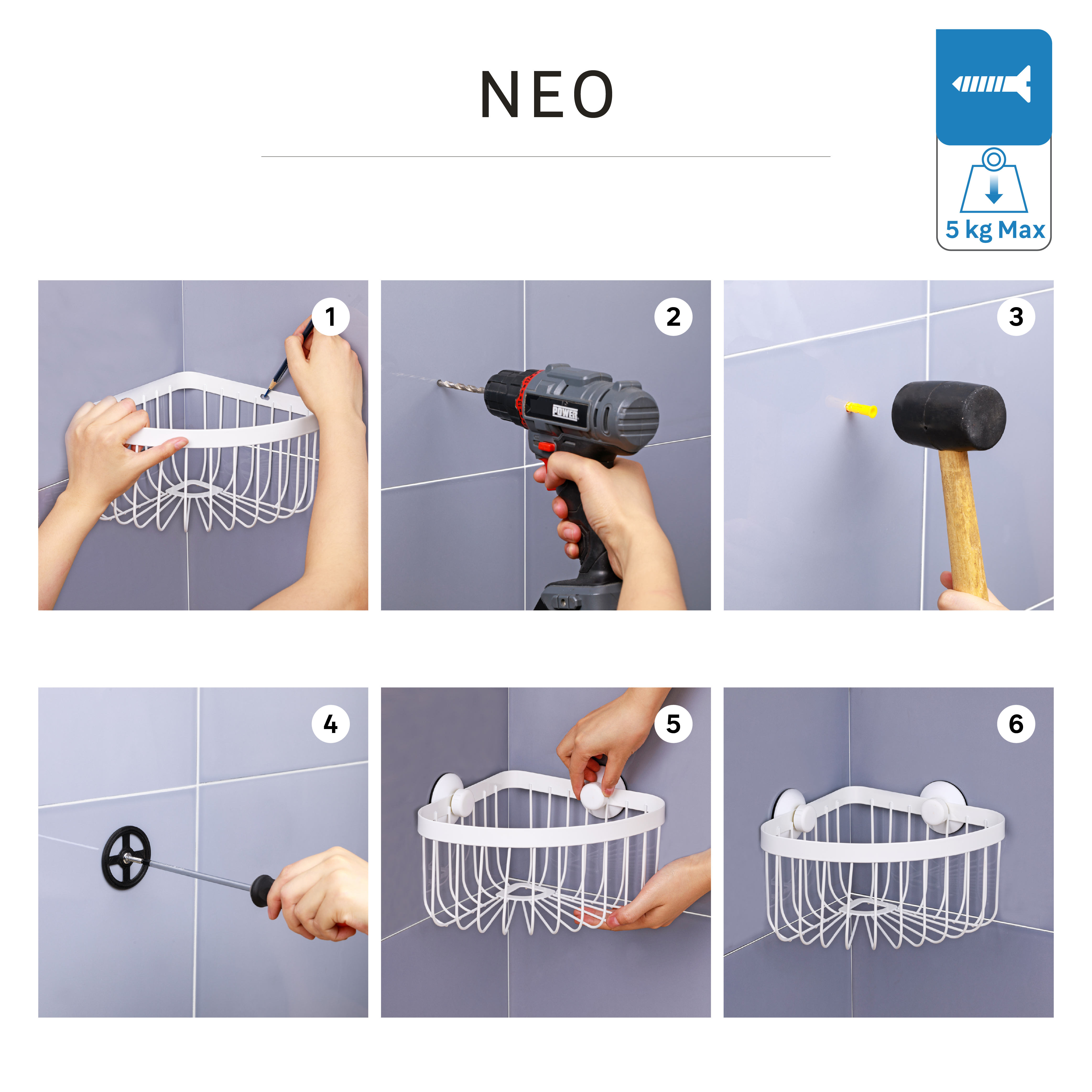 Organizador de ducha Neo blanco 22.3x15x22.3 cm - 9