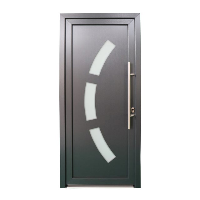Portoncino d'ingresso 10007 L 80 x H 210 cm in PVC antracite, apertura spingere a sinistra, falso telaio non incluso
