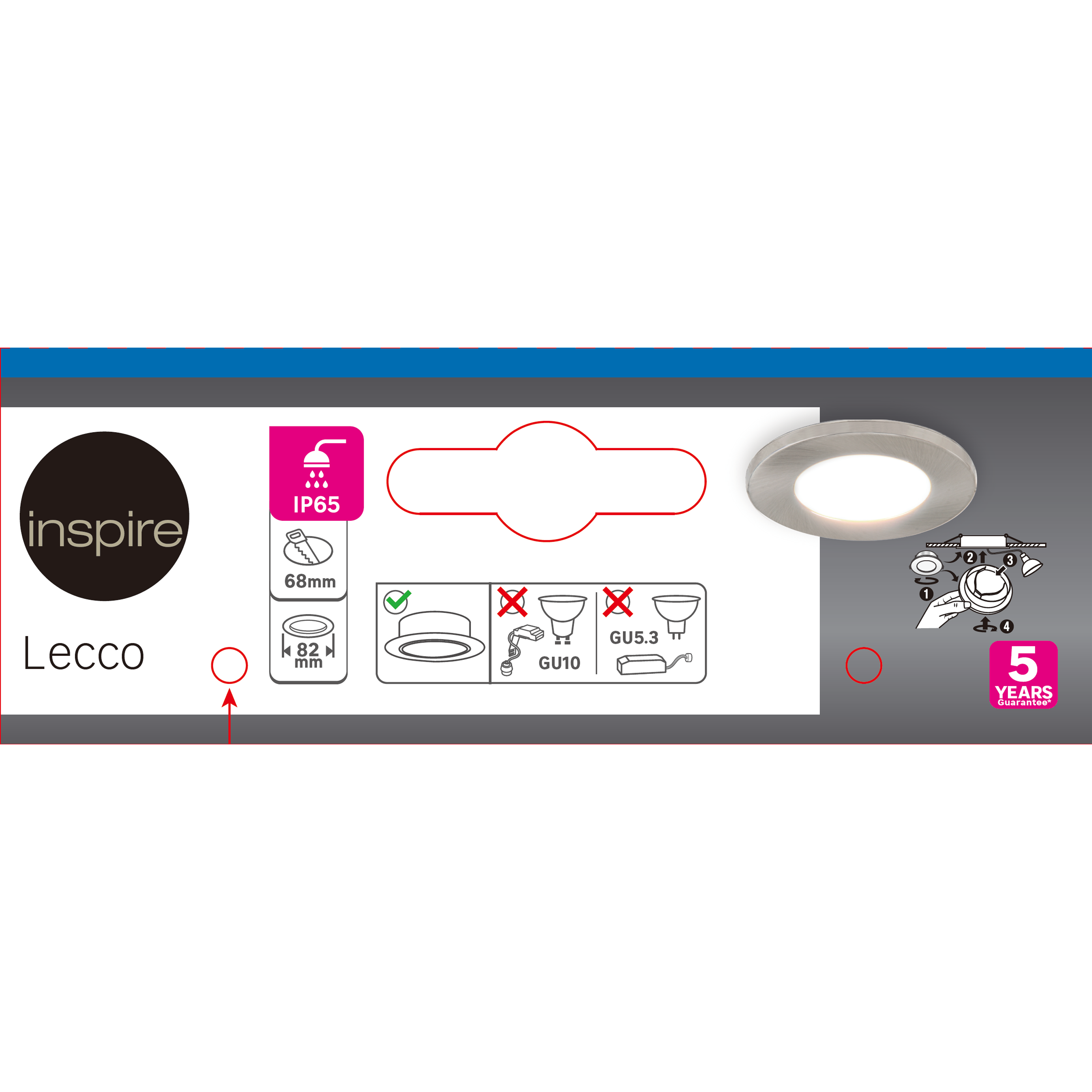 Portafaretto da incasso in alluminio LECCO GU10 grigio tondo IP65 INSPIRE - 12