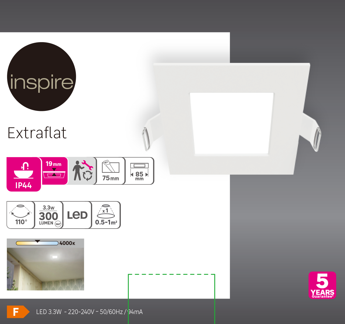 Faretto da incasso con fonte luminosa fisso Modulo LED INSPIRE EXTRA FLAT XS bianco 8.5X8.5 cm Luce bianco naturale - 2