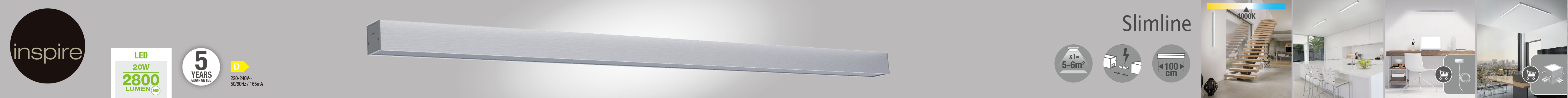Plafoniera LED Slimline Ø 100 cm argento IP20 bianco naturale INSPIRE - 7