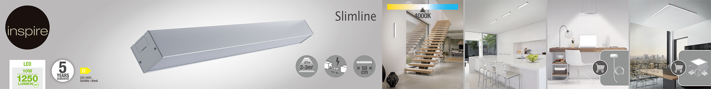 Plafoniera LED Slimline Ø 50 cm argento IP20 bianco naturale INSPIRE - 5
