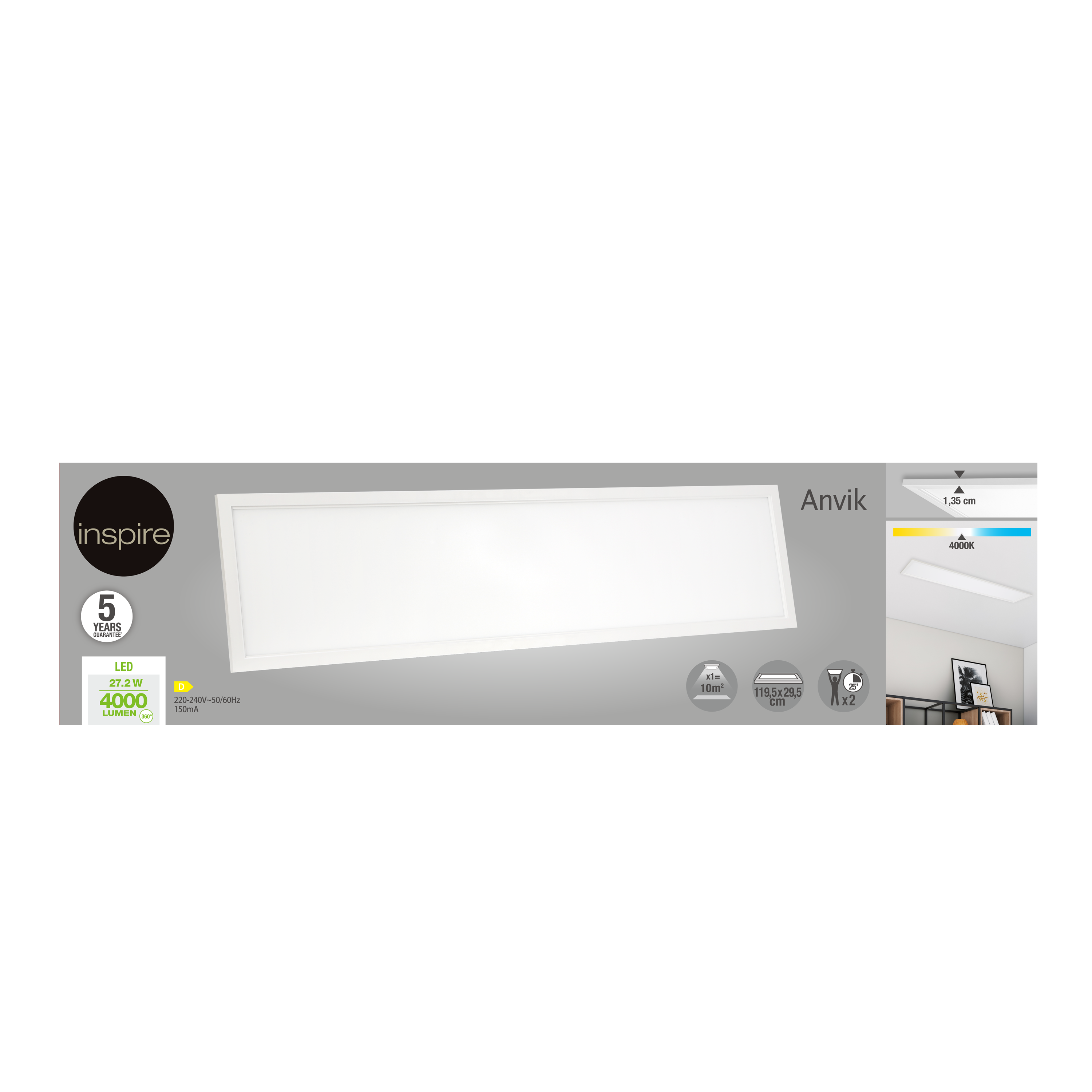 Panel LED Anvik IP20 30 x 120 cm 4000 lm Inspire - 12