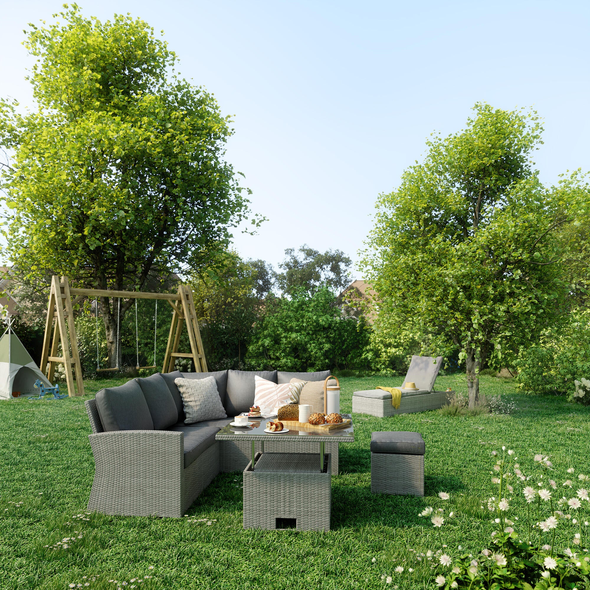 Espreguiçadeira de rattan cinza NATERIAL DAVOS 197X65X36CM - 4