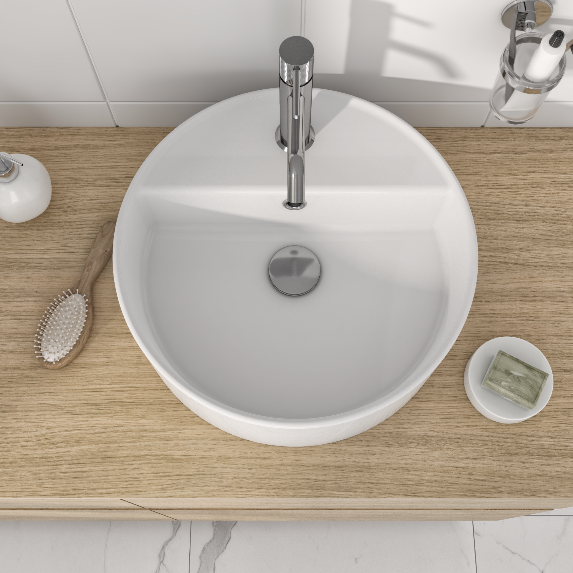 Lavabo da appoggio SENSEA tondo in ceramica bianco lucido piletta non inclusa - 3