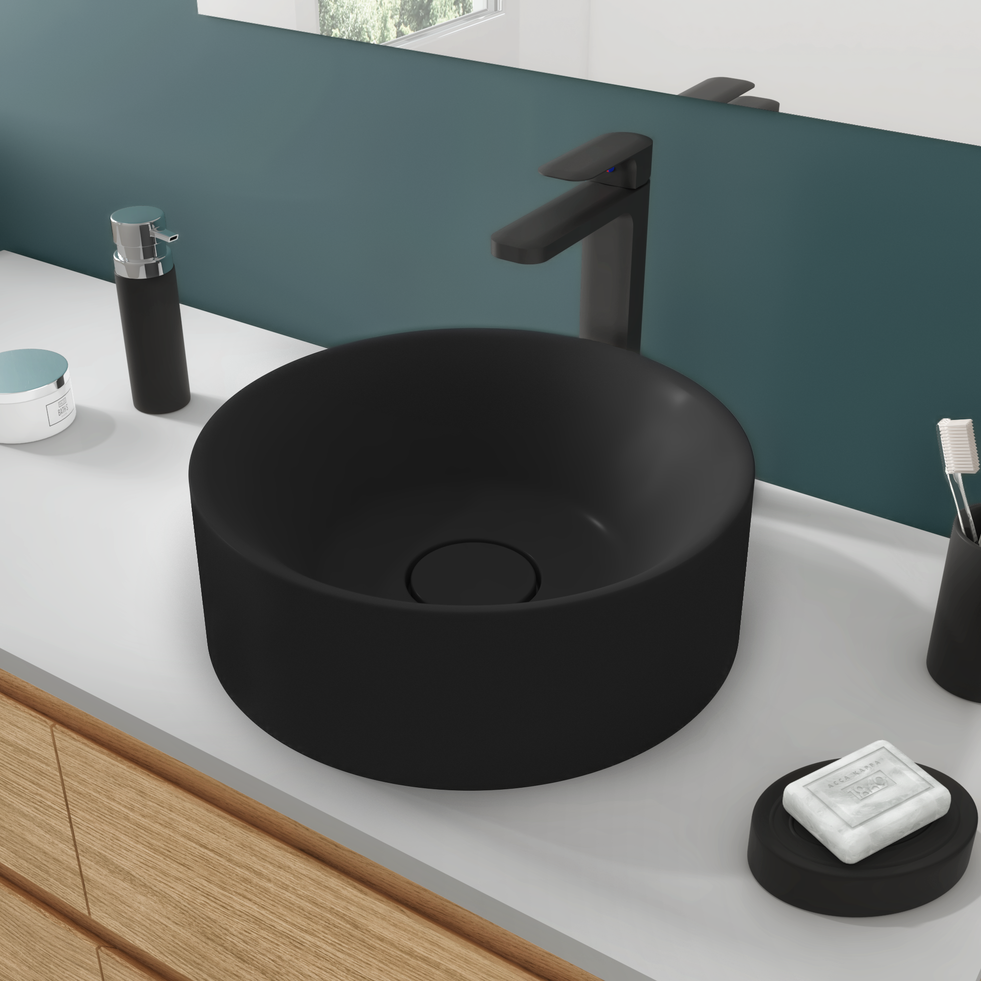 Lavabo da appoggio SENSEA tondo in composito minerale di resina gelificata nero opaco piletta non inclusa - 4