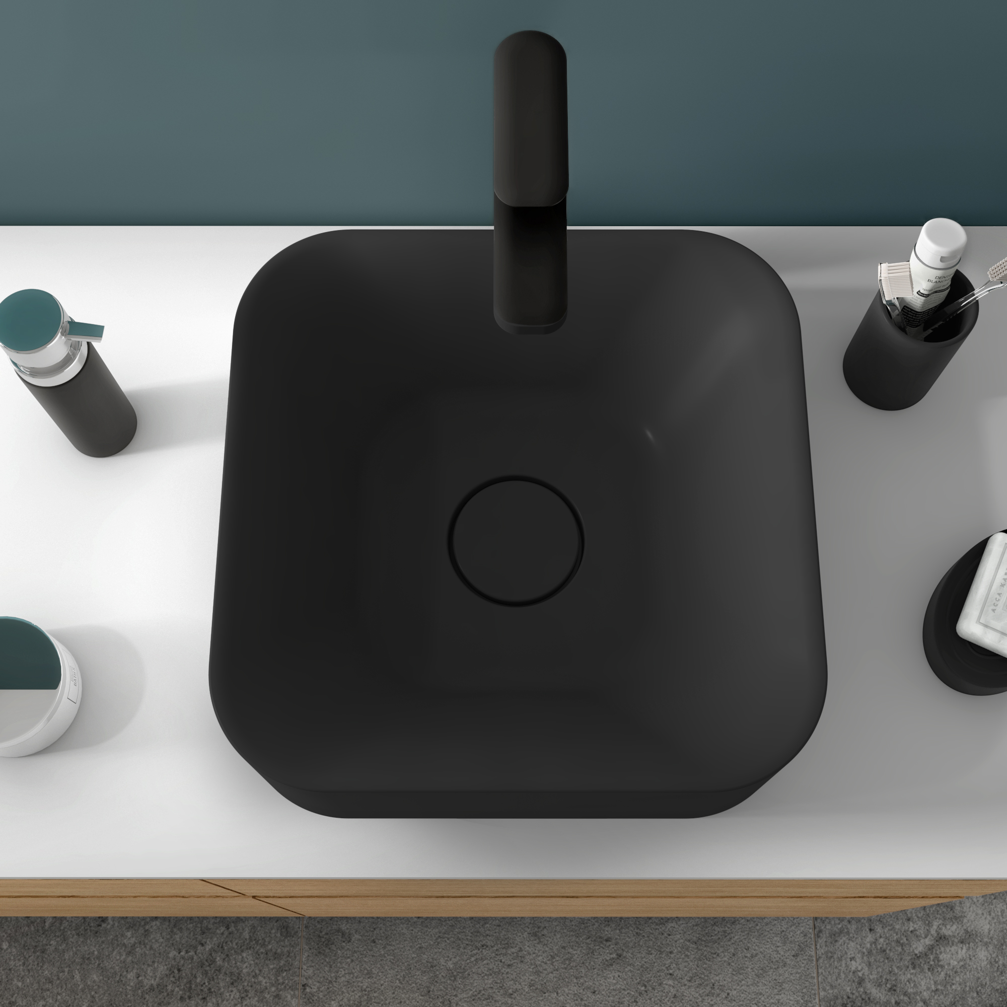 Lavabo da appoggio SENSEA quadrato in composito minerale di resina gelificata L 38 x H 15.3 x P 12.2 cm nero opaco piletta non inclusa - 2