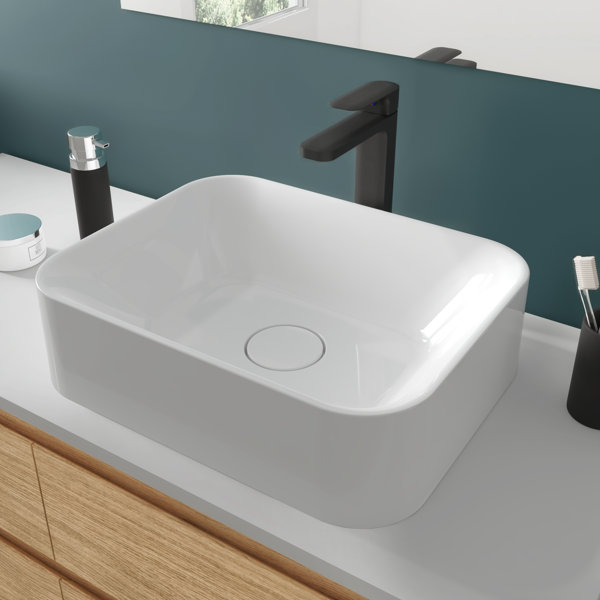 Lavabo Sospeso Rettangolare Bianco Opaco 80x40cm - Design Moderno Per Bagno Casa E Hotel - Foto 11