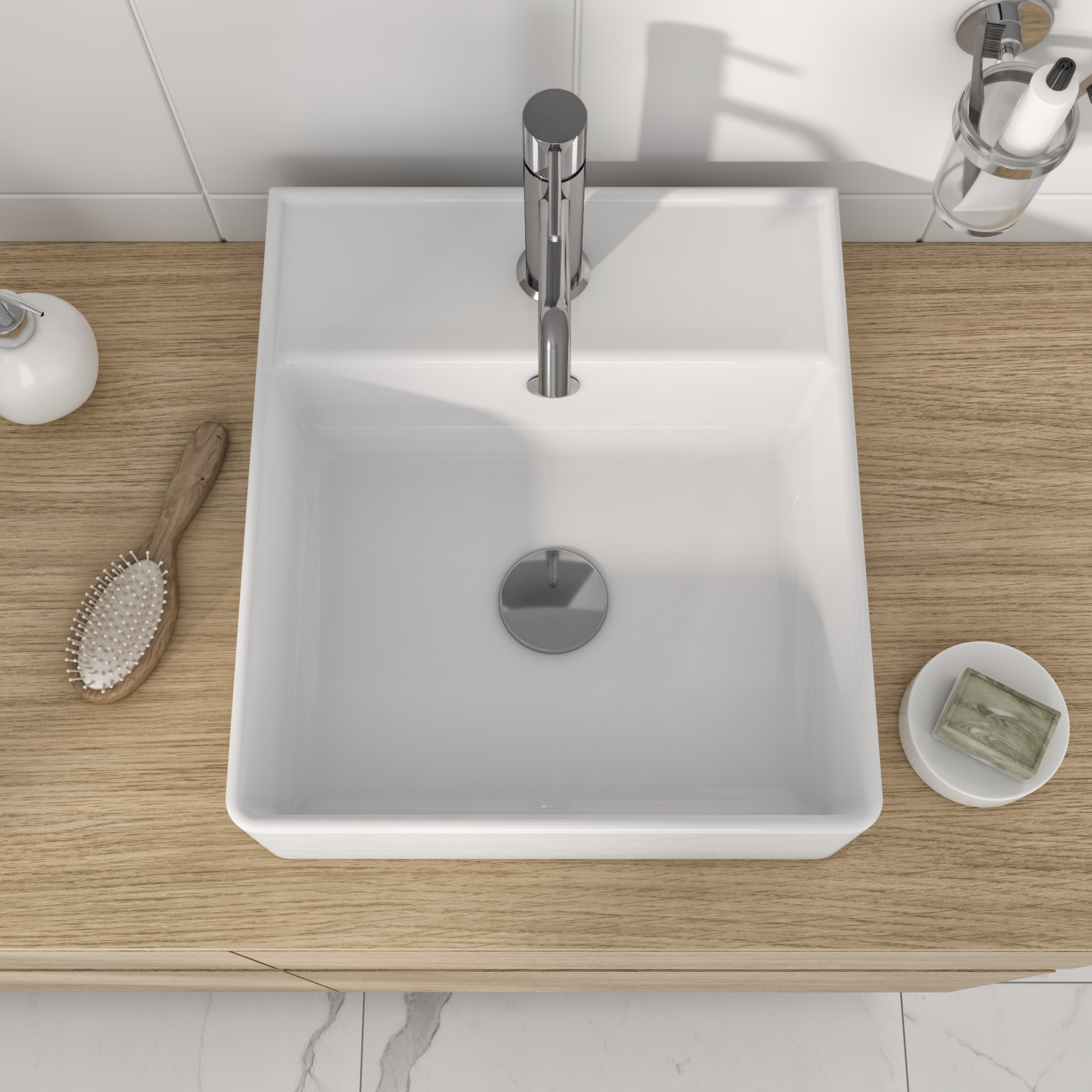 Lavabo da appoggio SENSEA quadrato in ceramica L 37 x H 12 x P 41.5 cm bianco lucido piletta non inclusa - 2