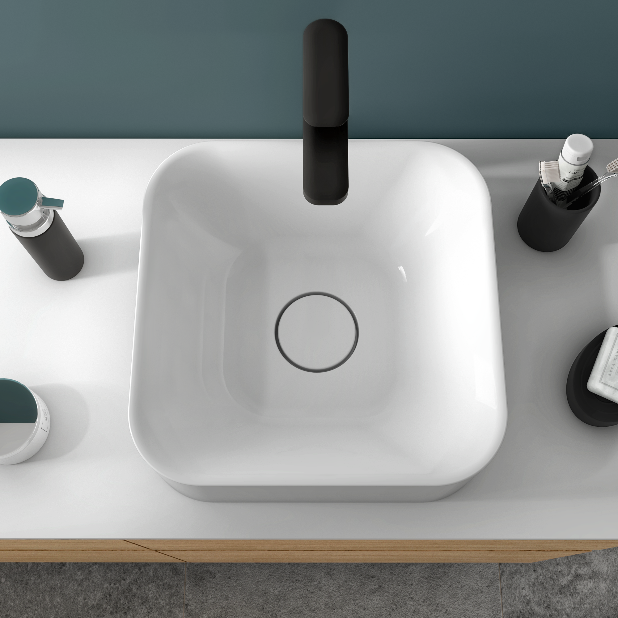 Lavabo da appoggio SENSEA Capsule quadrato in composito minerale di resina gelificata L 38 x H 15.3 x P 12.2 cm bianco lucido piletta non inclusa - 2