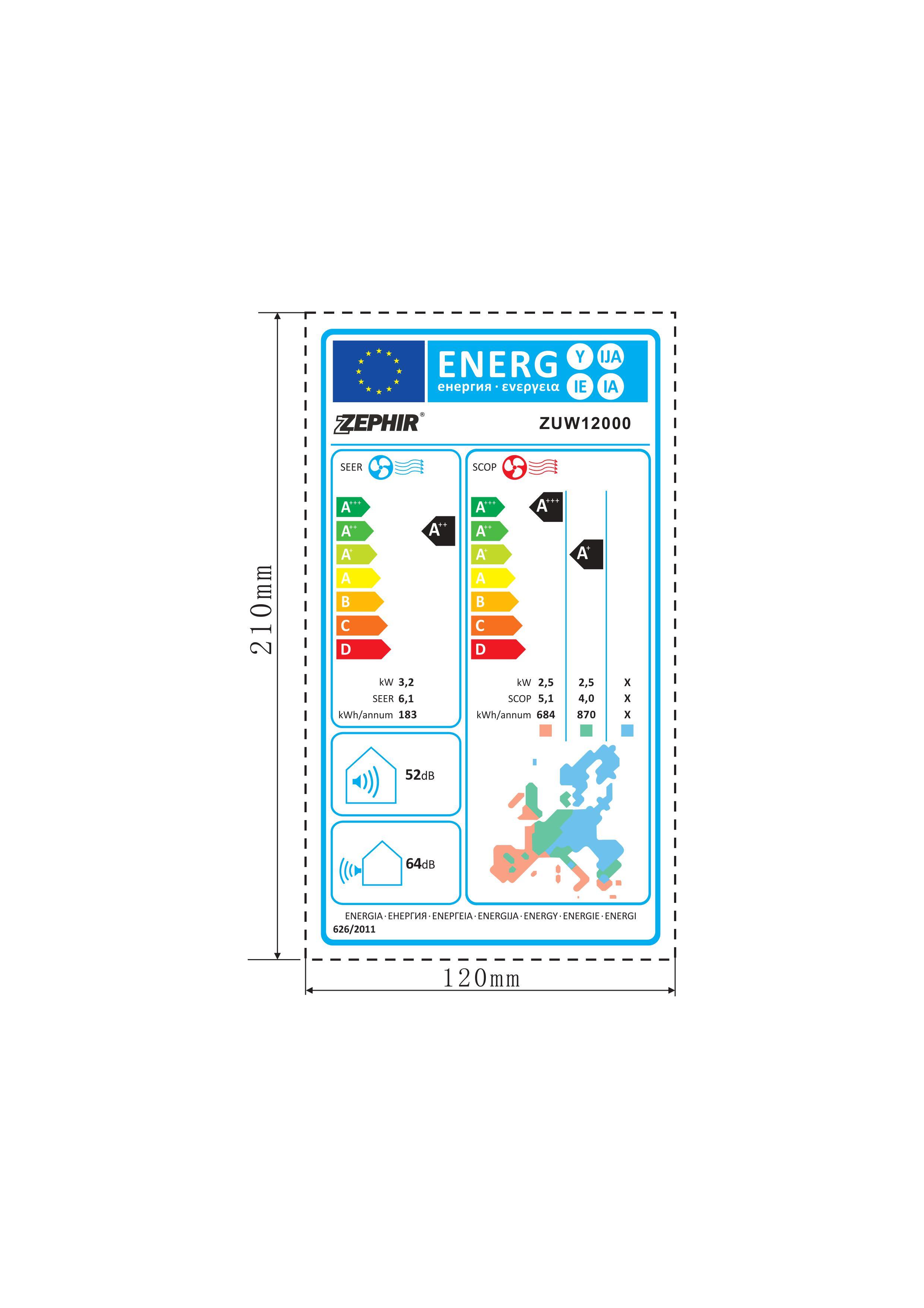 Unità esterna condizionatore ZEPHIR monosplit 12.000 BTU 3.5 KW R32 A++/A+ serie ZUW - 2