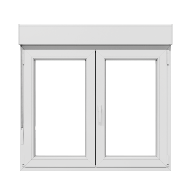 Ventana PVC blanca oscilobatiente con persiana de 120X115 cm