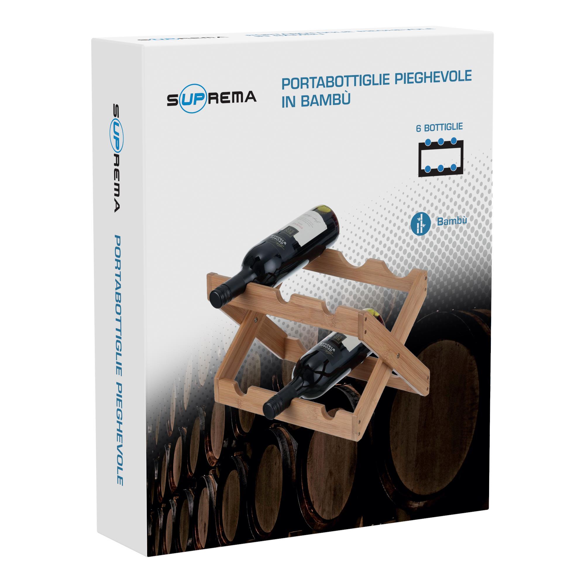 Portabottiglie pieghevole da 6 bottiglie in bambù marrone L 35.6 x H 20.5 x Sp 20.3 cm - 2
