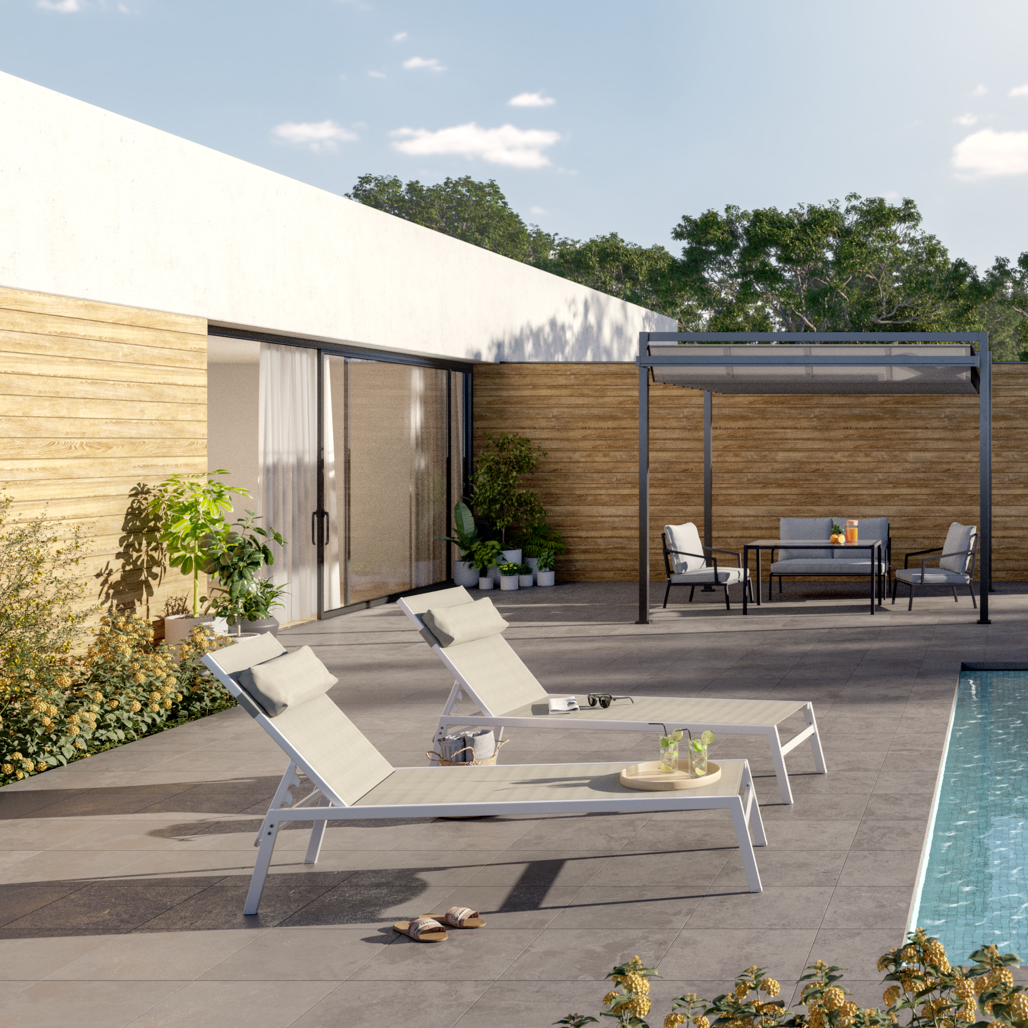 Bain de soleil en acier NATERIAL Riba beige - 2