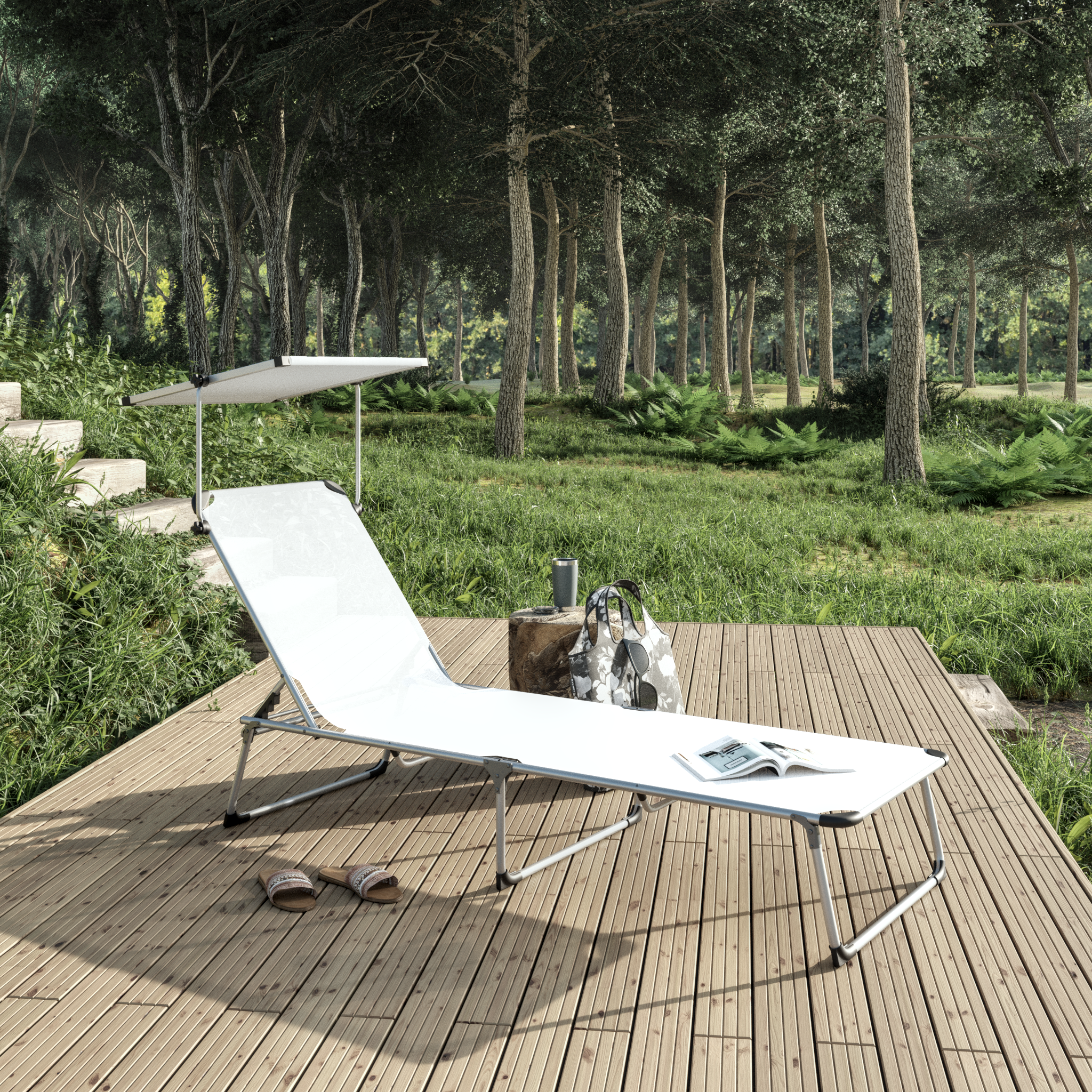 Espreguiçadeira alumínio com pala para o sol 61x188 cm branco Azur - 3