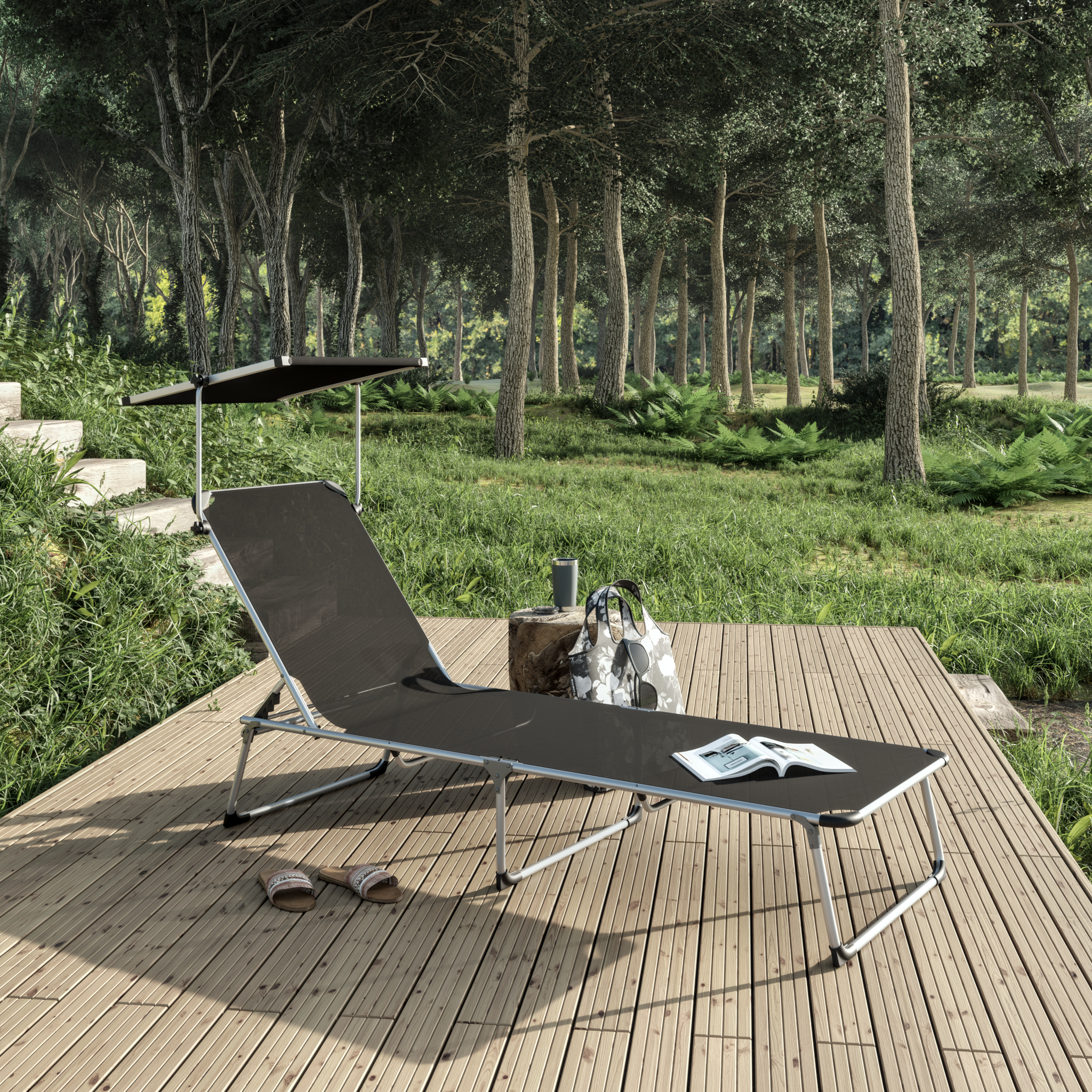 Espreguiçadeira alumínio com pala para o sol 61x188 cm antracite Azur - 3