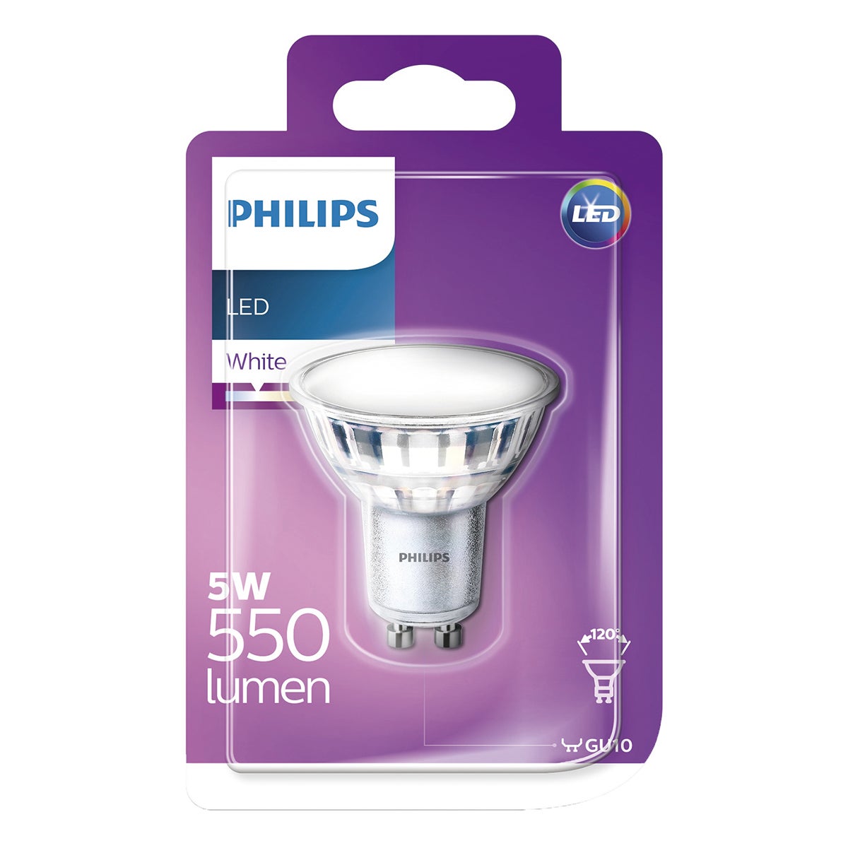 Lampadina LED, GU10 faretto, trasparente, 5W = 550 LM (equiv 50 W) classe energetica A, 120°, PHILIPS - 4