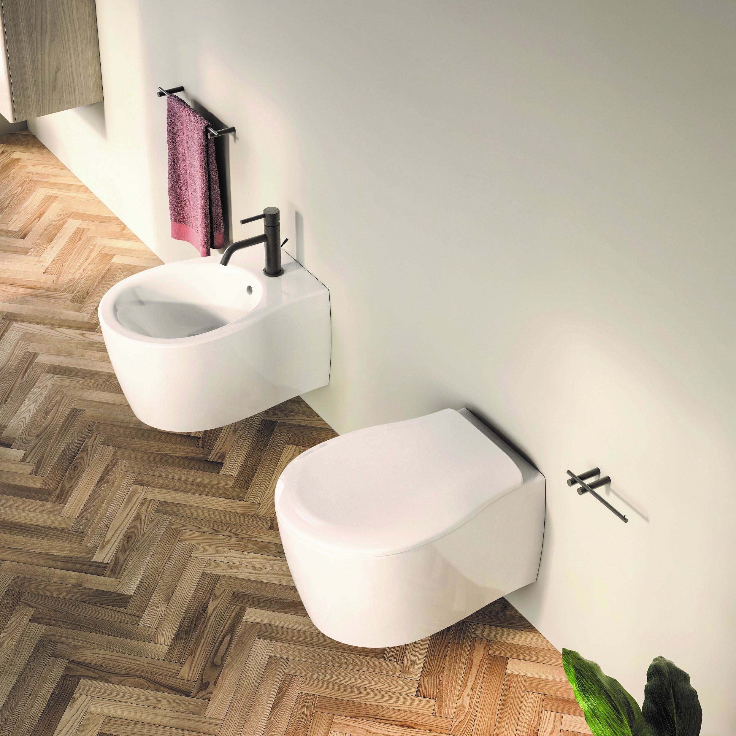 Coppia sanitari scarico a parete OLYMPIA CERAMICA Soft bianco WC: P 54 x L 37 x H 42 cm, bidet: P 54 x L 37 x H 42 cm - 3
