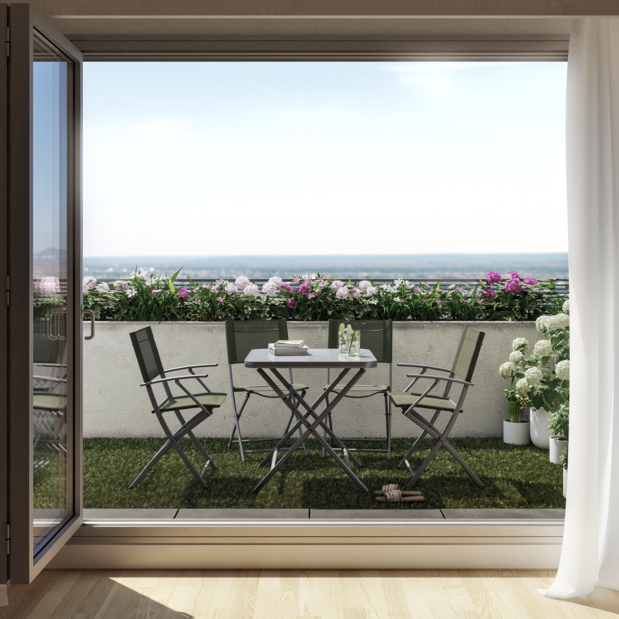 Tavolo da pranzo per giardino pieghevole Emys NATERIAL in acciaio con piano in vetro grigio per 2 persone 70x70cm - 9