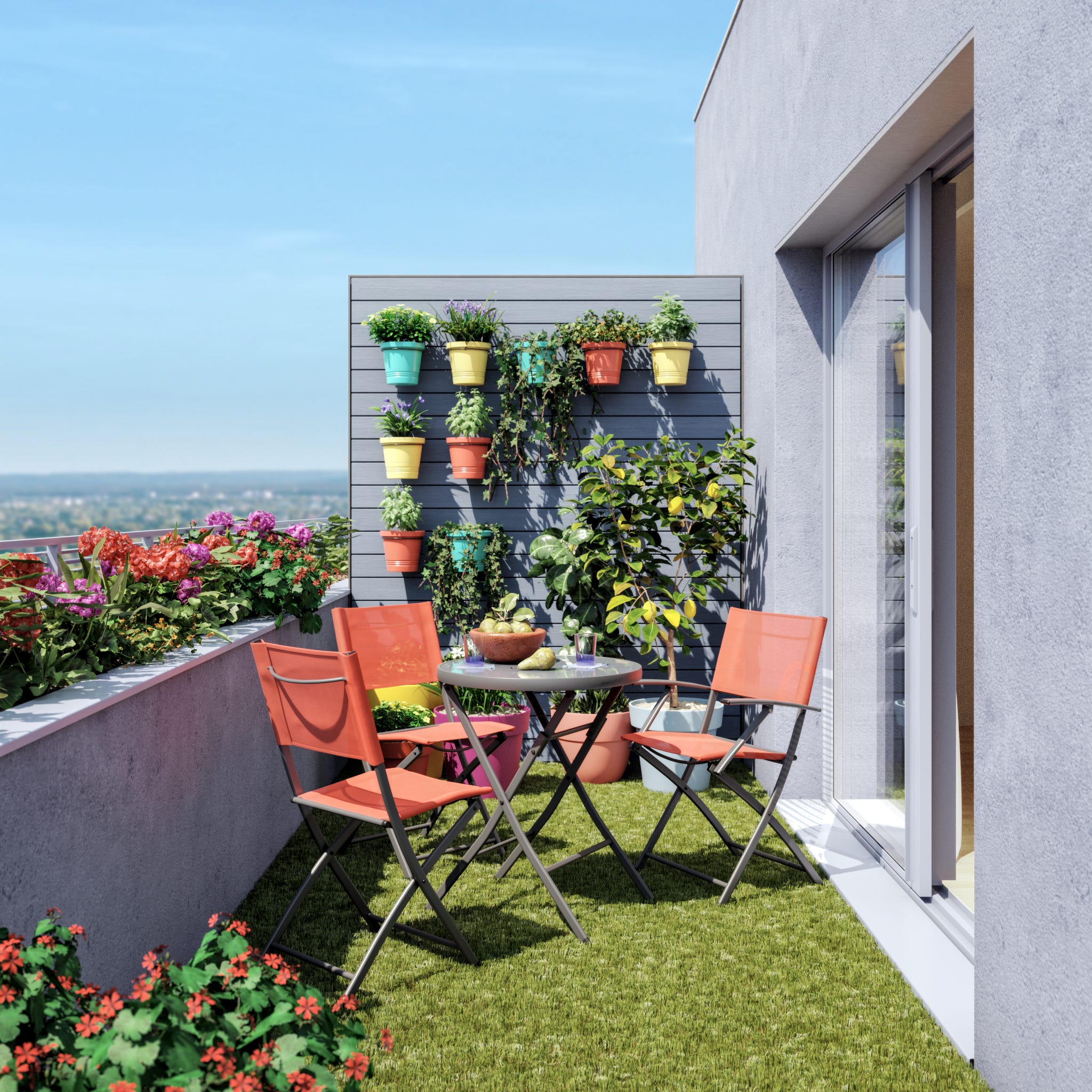 Sedia da giardino in acciaio rosso Emys NATERIAL, seduta in