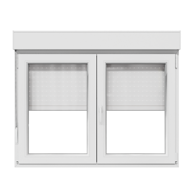 Ventana PVC blanca oscilobatiente con persiana de 140X115 cm