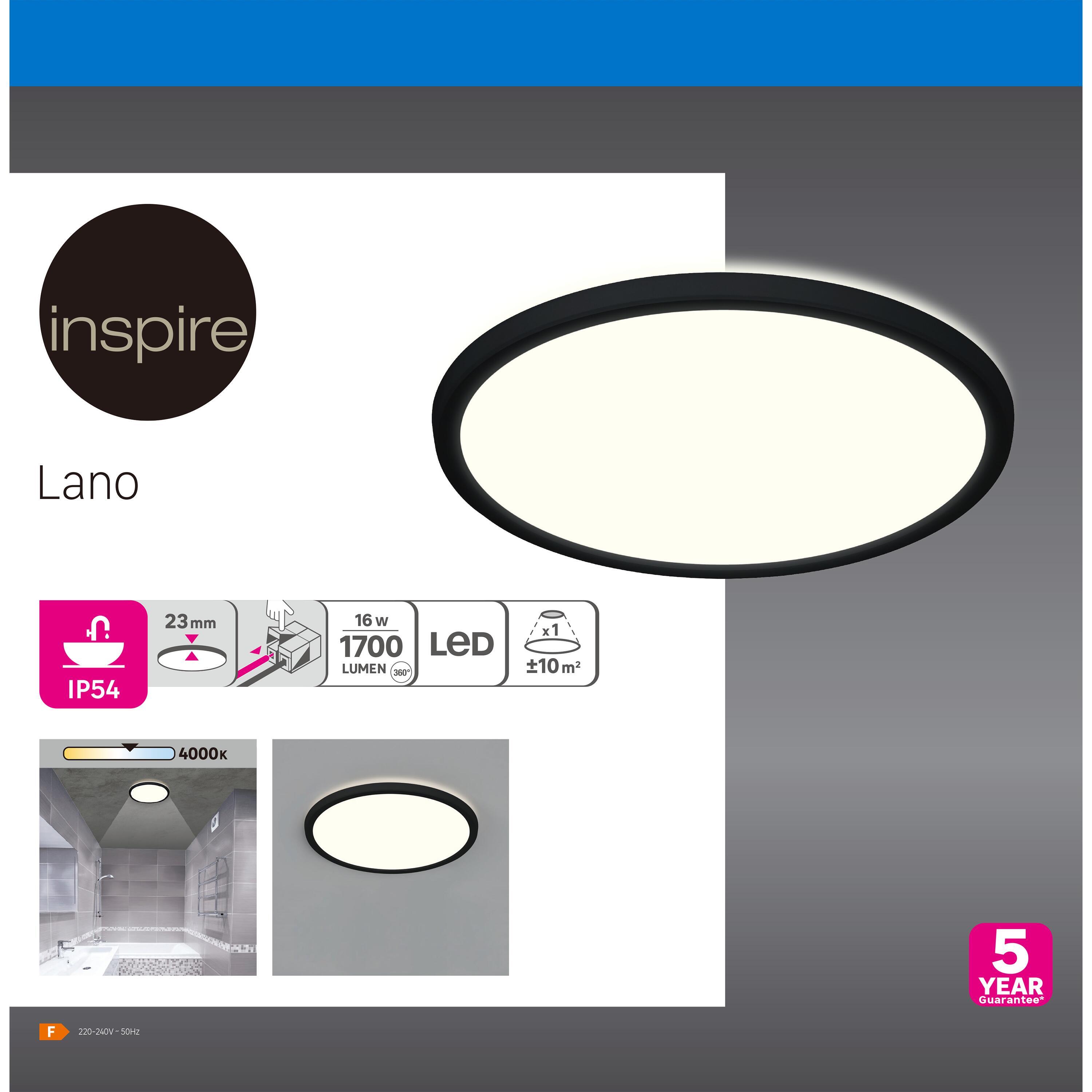 Plafonnier LED salle de bain Lano, D.29.4 cm 1700 lm blanc neutre, noir Inspire - 3
