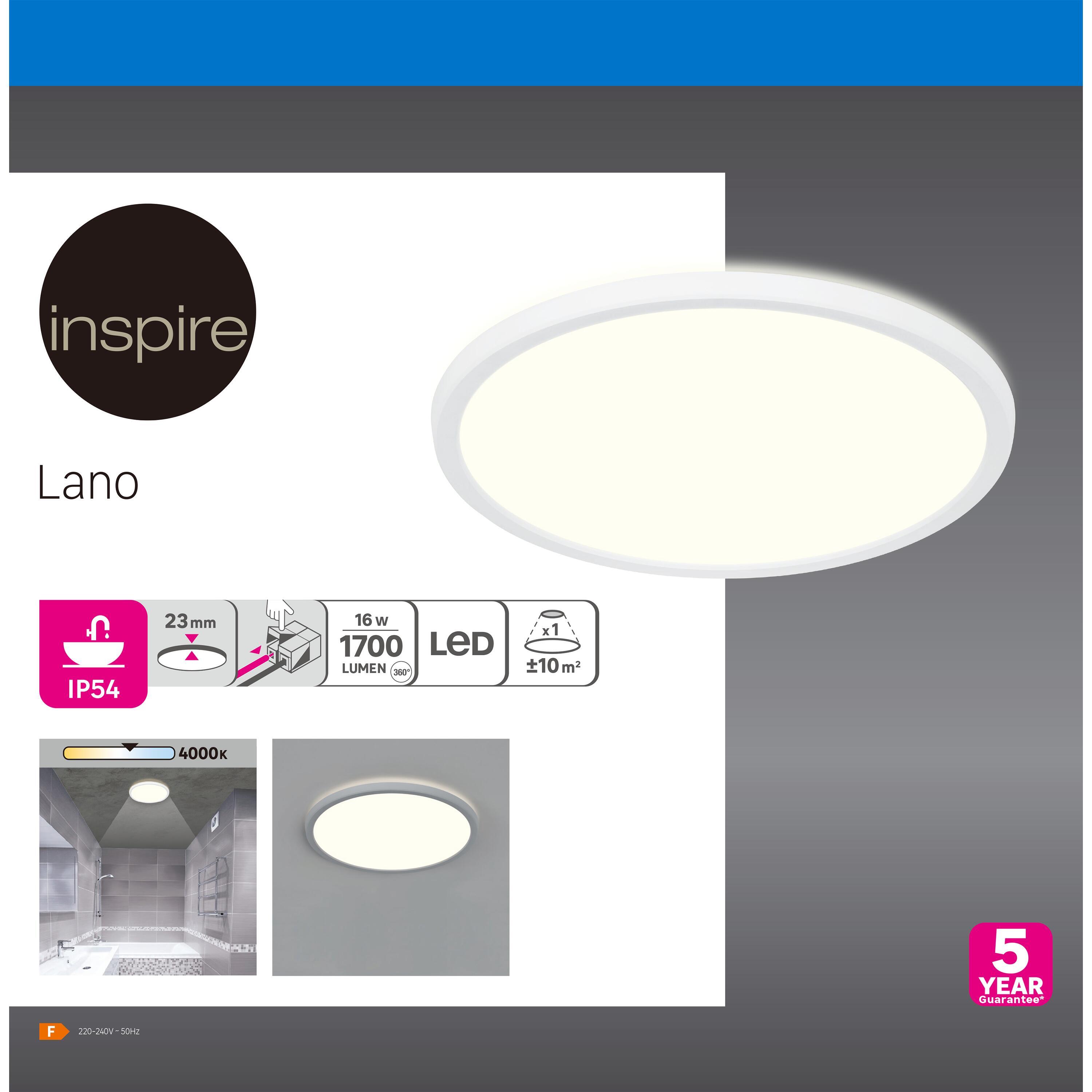 Plafonnier LED salle de bain Lano, D.29.4 cm 1700 lm blanc neutre, blanc Inspire - 2