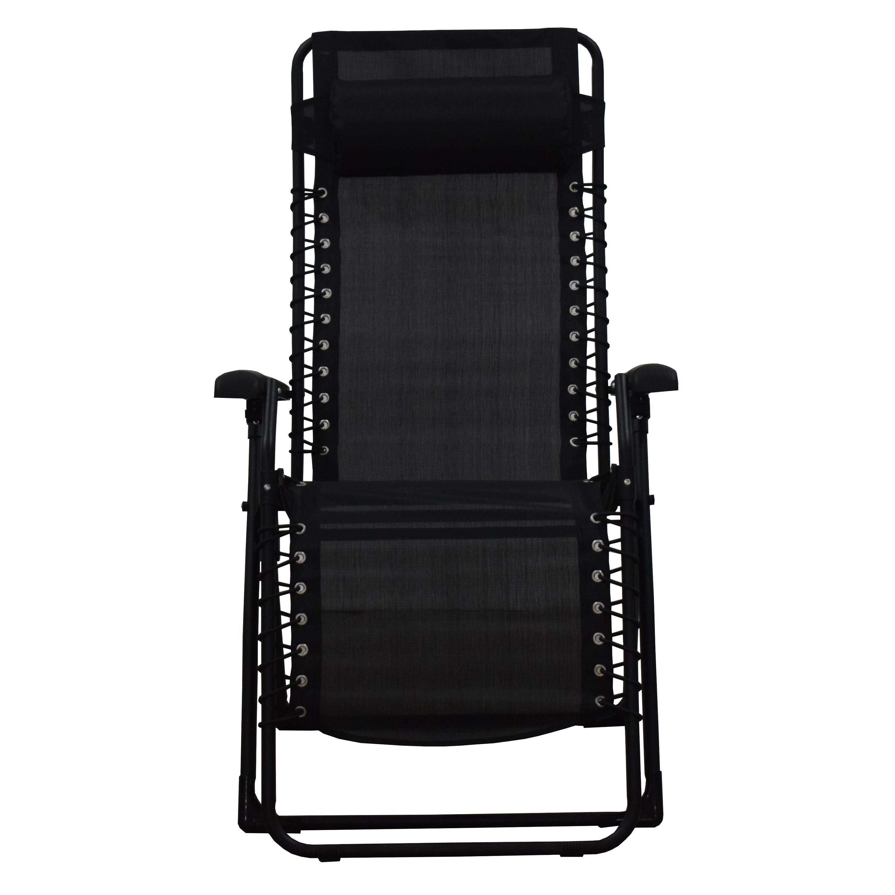 Sedia a sdraio da giardino con cuscino nero e braccioli Zero Gravity struttura in acciaio nero, seduta in textilene nero - 6