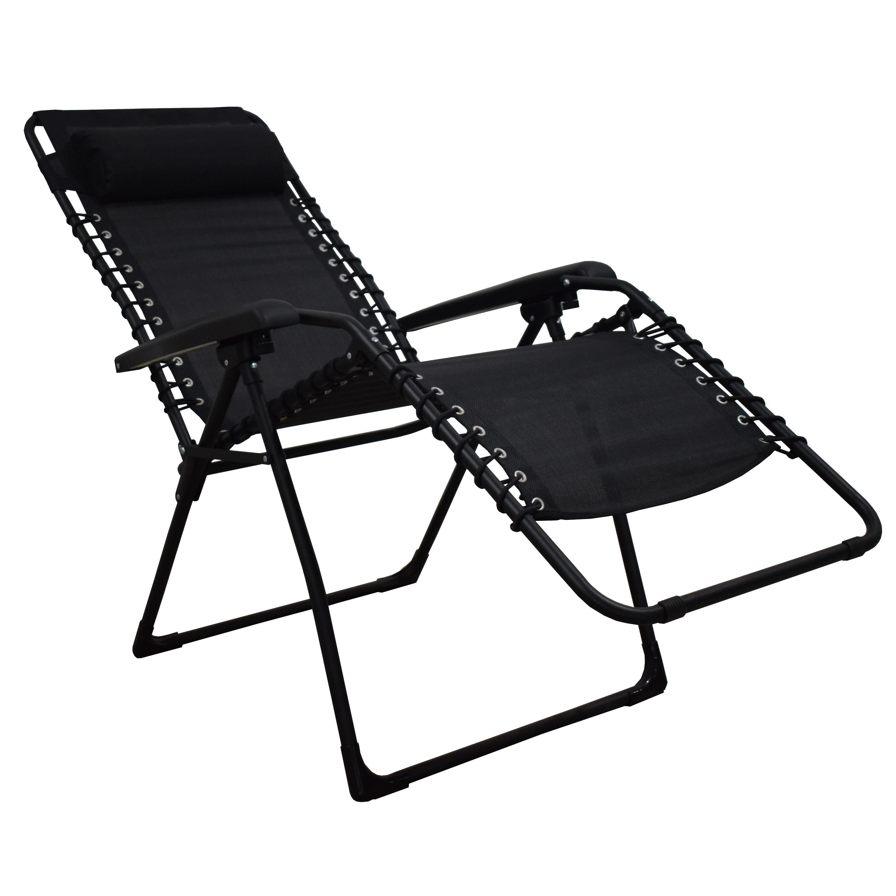 Sedia a sdraio da giardino con cuscino nero e braccioli Zero Gravity struttura in acciaio nero, seduta in textilene nero - 4