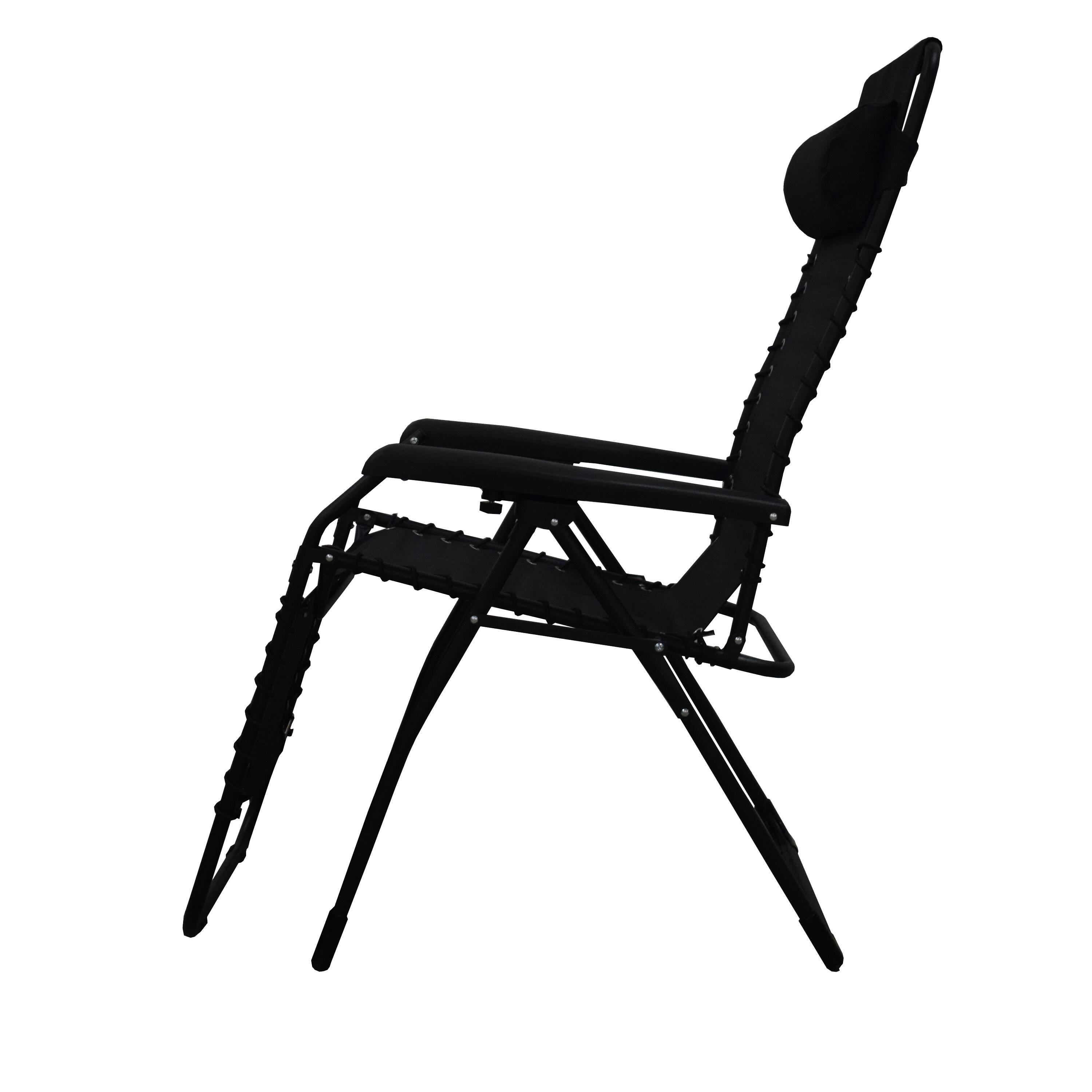 Sedia a sdraio da giardino con cuscino nero e braccioli Zero Gravity struttura in acciaio nero, seduta in textilene nero - 3