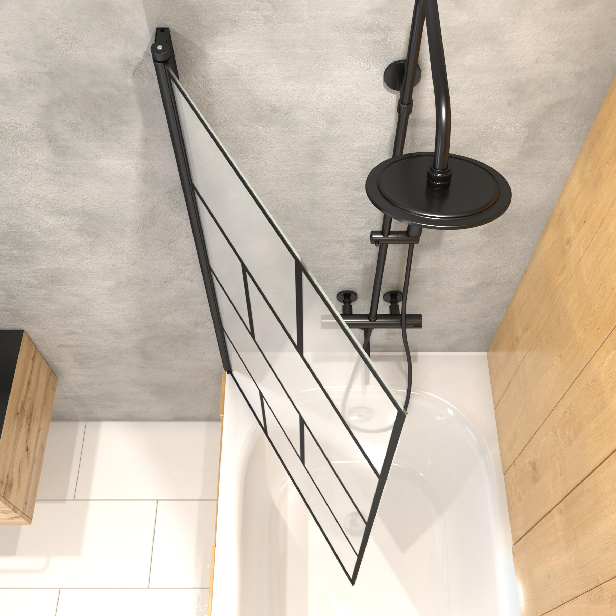 Pare-baignoire battant sérigraphié noir, H.125 x l.75 cm Bricks - 2