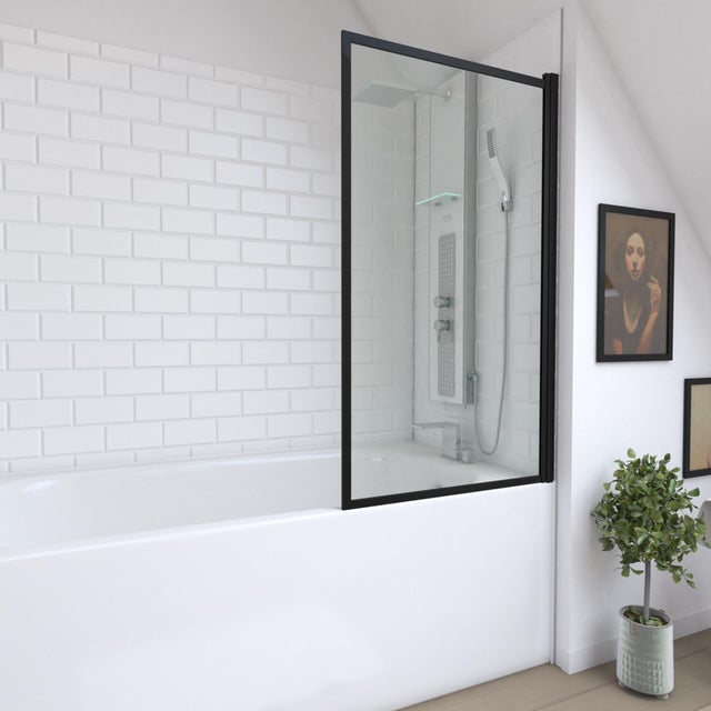 Pare-baignoire 1 volet battant transparent laqué noir H.130 x l.75cm Dark edge