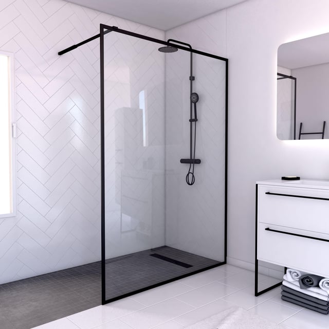 Paroi de douche à l'italienne verre transparent, l.140 cm, Ep.6 mm Dark edge