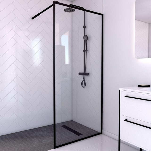 Paroi de douche à l'italienne verre transparent, l.90 cm, Ep.6 mm Dark edge