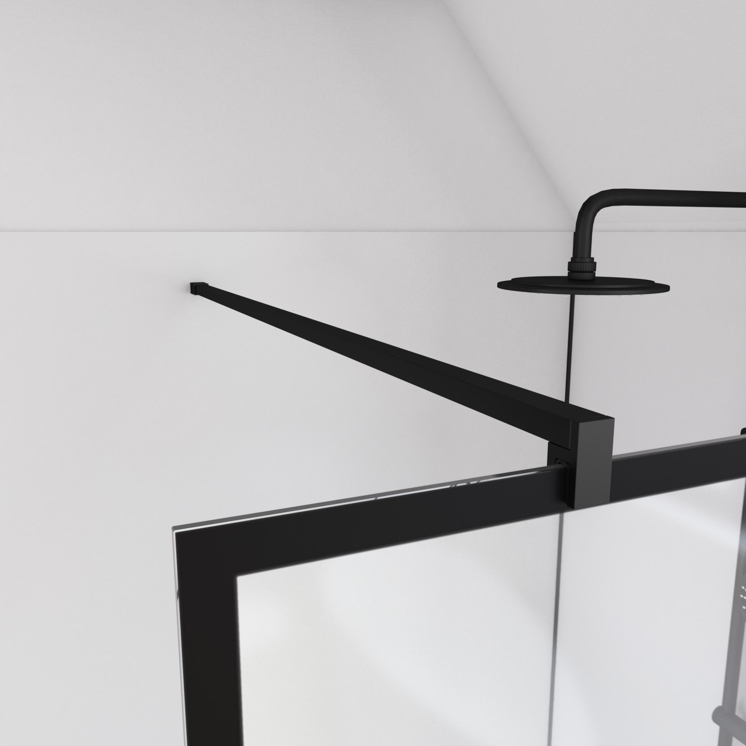 Mampara de ducha fija Bricks perfil aluminio negro (90)x195 cm cristal templado 5mm serigrafiado antical reversible. Barra fijación muro o techo recortable incluida Aurlane - 4